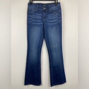 L.e.i. size 9 Long Juniors Blue Denim Mid Rise Sofia Hipster Flare Jeans